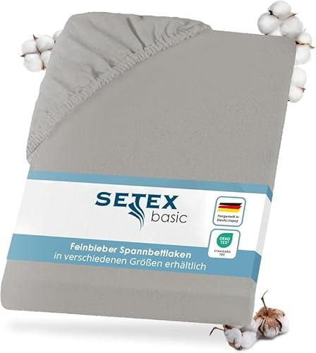 Setex - Feinbiber Bettlaken mit Gummizug kuschelig weich - Biber Spannbettlaken aus 100% Baumwolle mit rundum Spanngummi - Bettwäsche ganzjährig - Betttuch 90x190 cm Silber