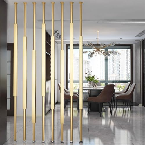 Raumteiler Paravent Goldene Sichtschutzwände mit Metalllamellen, raumhohe Trennwände für Homeoffice, 5/8-teiliges Set aus Trennwandpaneelen(5pcs-A,100cm/39in/3.3ft)