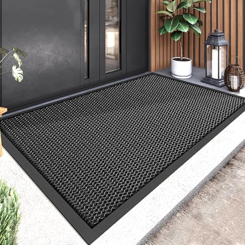 Nicoman Fußmatte Aussen 76x43 cm - Schmutzfangmatte für Haustür, Wetterfest & rutschfest, 3D Wabenstruktur Türmatte mit TPE Rücken, Wasserdurchlässiger Eingangsmatte (Black)