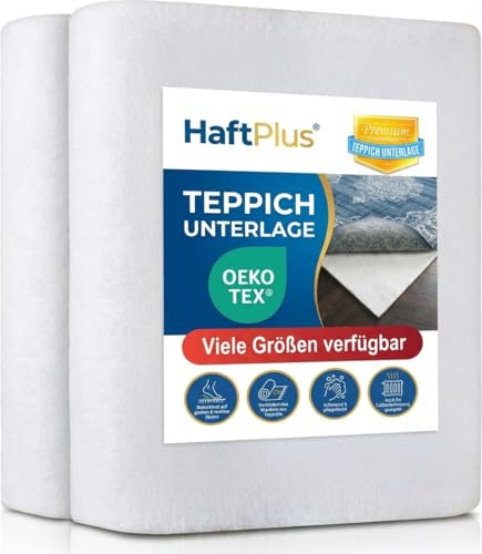 HaftPlus - Teppich Stopper rutschfest und dünn - Antirutschmatte für Teppiche - Öko-Tex Vlies Teppichunterlage zuschneidbar - Größe 60 x 90 cm