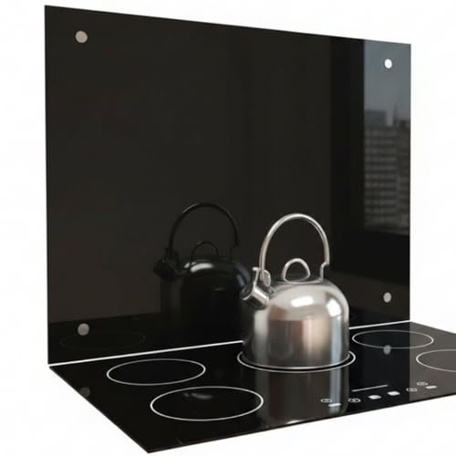 Mucola Küchenrückwand Glas Spritzschutz Herd 6 mm ESG 120x60 cm Schwarz | Gehärtetes Sicherheitsglas, 4 vorgebohrte Löcher, sichere Wandmontage, polierte Kanten, pflegeleicht, inkl. Montagematerial