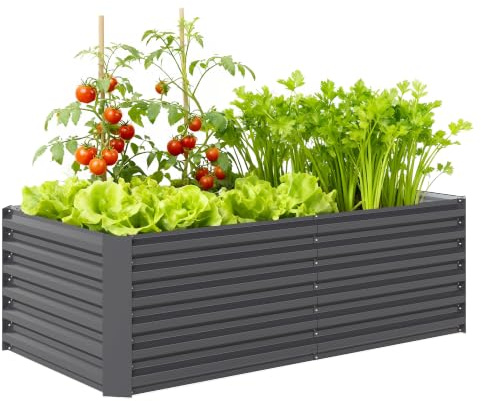 Outsunny Jardinera Exterior Grande Rectangular 180x90x57,5 cm Gris | de Acero Galvanizado, Huerto Urbano para Cultivar Plantas, Macetero con Base Abierta, Resistente a la Intemperie