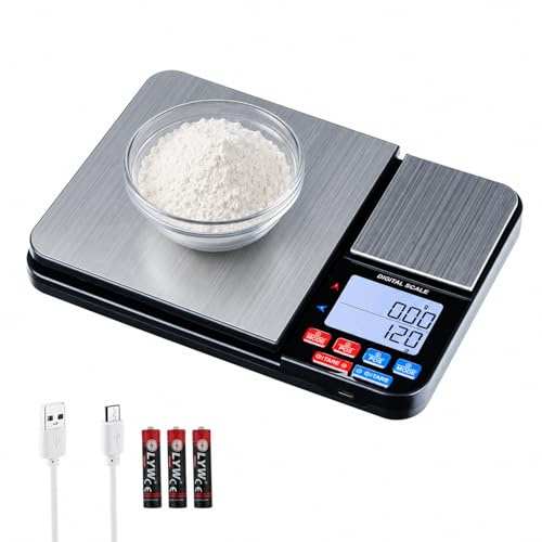 Mcbazel Küchenwaage Digital 10kg/1g, Feinwaage 500g/0,01g, USB, Akku | Präzisionswaage und Küchenwaage in einem: 14 Einheiten, Tara, PCS, Auto-Aus 0/60/120/180 s, 3x AAA enthalten