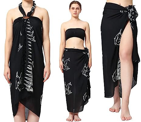 Ciffre Sarong Pareo Wickelrock Strandtuch Tuch Wickeltuch Handtuch Gratis Schnalle Schließe (Schwarz Weiß T19)