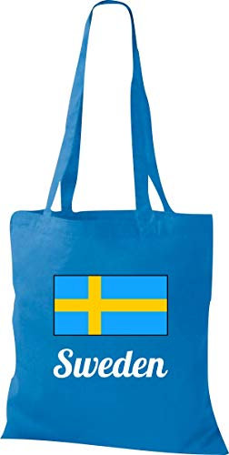 Shirtinstyle Stoffbeutel Baumwolltasche Länderjute Sweden Schweden, Tasche Beutel, Farbe Royal