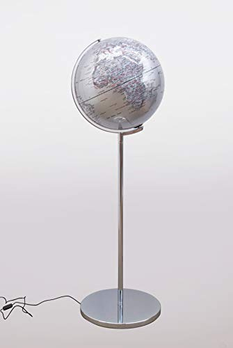 Mascagni Globe Terrestre décoratif Lumineux sur Pied-éclairage LED-Base en métal argenté-Mappemonde Diamètre 42 cm 20A O1244