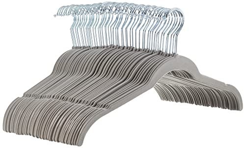 Amazon Basics Kleiderbügel für Hemd / Kleid, mit Samt überzogen 50er-Pack, Grau