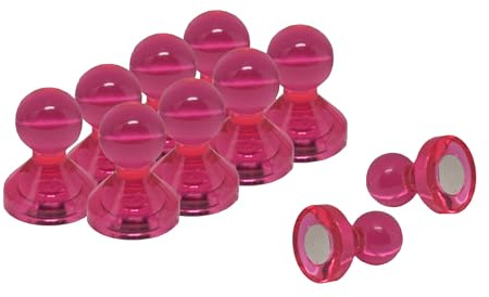 Small Pink Acrylic Push Pin Magnet for Fridge, Whiteboard, Noticeboard, Filing Cabinet - 11mm dia x 17mm tall - Pack of 100