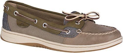 Sperry Top-Sider Angelfish mocasines sin cordones con 2 ojales de avena para mujer (5 B (M) US, color verde oliva/gris pardo)