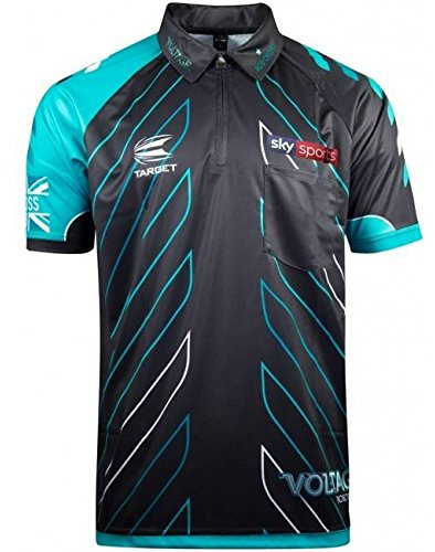 Target Darts Rob Cross Dartshirt 2018, Schwarz-Aqua, Kurzarm, Herren, Männer, Dartspieler, Sport, Shirt
