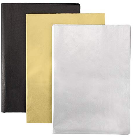 Whaline 60 Blatt Seidenpapier, Blatt 50x70 cm, Geschenkpapier zum Basteln und zur Dekoration (Gold, Schwarz, Silber)