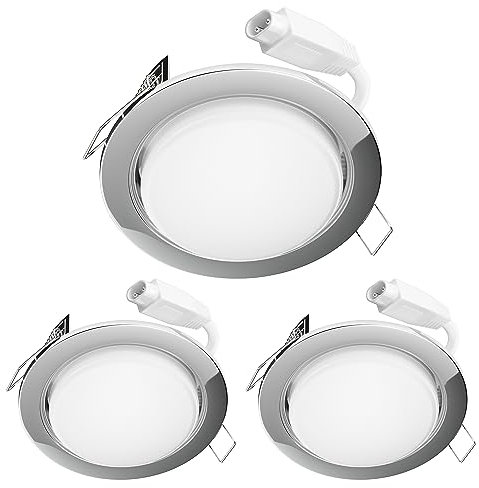 ledscom.de LED Decken-Einbaustrahler RUBA chrom je 644lm weiß 3-Stufen Dimmen ohne Dimmer rund flach 107mm Ø Lochkreis ca. 83-100mm Ø 3er Set
