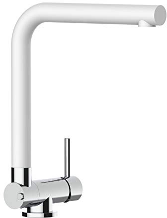 Unterfenster Küchenarmatur Wasserhahn Küchenmischer mit schwenkbarem Auslauf - Gesamthöhe abgeschwenkt nur 45mm // Auslauf drehbar 360° - Chrom/Granit Weiß