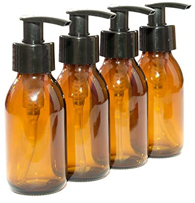 Aura 100ml Amber Syrup Bottles with Black Pumps - Pack of 4