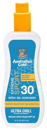 Australian Gold Extreme Sport Spray Gel Sunscreen SPF 30, 8 Ounce | Broad Spectrum | Sweat & Water Resistant | Non-Greasy | Oxybenzone Free | Cruelty Free
