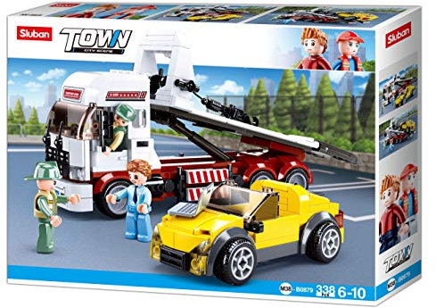 Sluban Klemmbausteine Abschleppwagen mit Plateau (338 Teile) [M38-B0879], Spielset, Klemmbausteine, City, mit Spielfigur, Stadtleben, bunt, SL95739