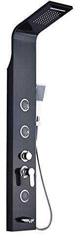 Huin Panneau de douche pluie cascade à 5 fonctions en acier inoxydable, système de massage, bec de baignoire, colonne de douche-Noir