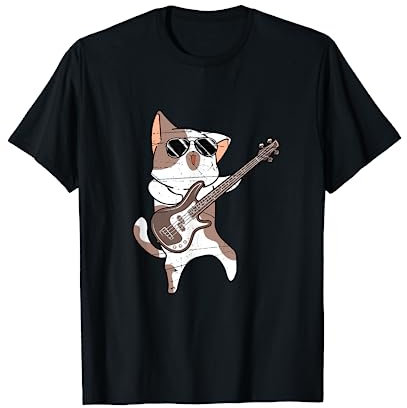 Cadeau Pour Le Fan D'Animaux Le Chat Cool Basse Guitare T-Shirt