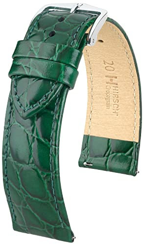 HIRSCH Uhren-Armband Crocograin M - Uhr-Band aus glänzendem Kalbs-Leder mit Krokodil-Prägung - Grün - 18 mm