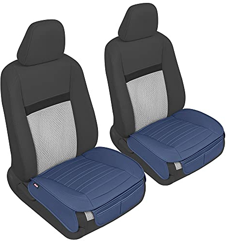 Motor Trend Blaue Autositzbezüge aus Kunstleder für Vordersitze, 2er-Pack - Universal gepolsterte Autositzkissen mit Aufbewahrungstaschen, Premium-Innenzubehör für Auto, LKW, Van, SUV