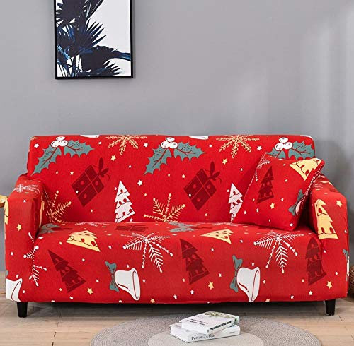 LNXSESN Sofabezug Roter Weihnachtsbaum Sofa überzug Stretch Sofaüberwurf Elasthan Universal Couch überzug Moderne Anti-Haar Sofa Cover Einstellbar überwurf Sofa Antirutsch Sofaschoner 4 Sitzer