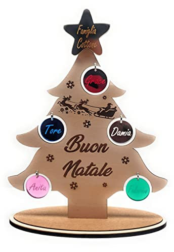 Albero di Natale in legno personalizzato Famiglia - con i nomi dei componenti della famiglia