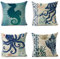 4er Set Dekorativ Kissenbezug Kissenhülle Oktopus-Muschel Leinen Atmungsaktiv Kissenhülle Auto Sofa Dekokissen Sofakissen Bezug Auto Home Bed Büro Cafe Garten Dekor kissenbezüge 14x14inch/35x35cm