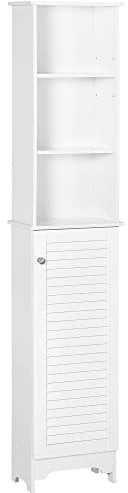 HOMCOM Meuble Colonne Salle de Bain 3 niches Placard Porte persienne 3 étagères MDF Panneaux de Particules Blanc