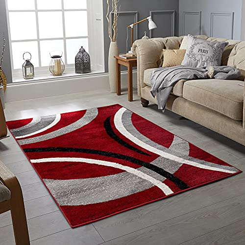 Rugs City Modern Geometric Red Blue Violet Black Grey Rug Living Room Bedroom Extra Large Small Dining Room Size Soft Touch Short Pile Kitchen Carpet Area Rugs Non Shedding (200 X 290 CM, HAWANA RED)
