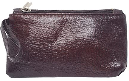 BAWAKO Portamonete in vera pelle con due scomparti con cerniera, portafogli per monete, Marrone 1, L, Classico