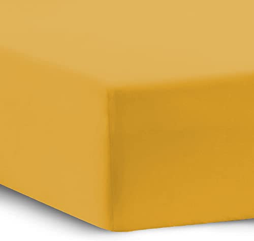 Apex Furnishings Double Fitted Sheet, Ochre Yellow - Brushed Microfiber Bed Sheets Extra Deep Pocket 16 Inch (40 cm) Soft, Easy Care Fitted Bed Sheets Double, Non-Iron Deep Bottom Sheet.