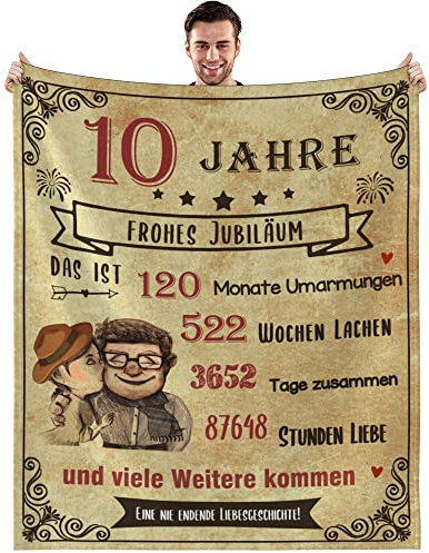 MAST DOO Geschenk Hochzeitstag, Decke zum 10 Jahre Hochzeitstag, Jubiläum, Jahrestag Valentinstag Geburtstag Liebe Geschenke Für Paare Frauen Männer, Superweiche Fleecedecke 150x200cm
