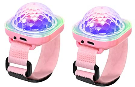 Lancoon 2 Pack Disco Ball Light, Wearable Mini Portable LED Lamp Night Strobe Watch Bracelet USB Charging Voice Controlled with Suction Cup for Kid Party Car Dancing DJ Club(Pink)