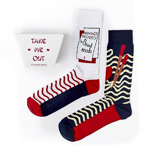 Urban Eccentric Take Me Out Novelty Socks | Funny Noodle-Themed Gift Box | 2 Pairs | Unisex UK Size 6–11 | Cotton Rich | Quirky Food Gift | Birthday, Valentine’s & Secret Santa