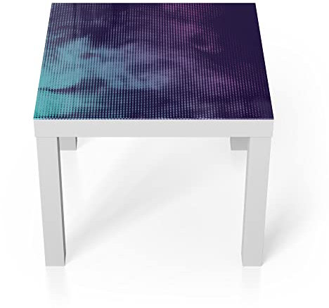 DEQORI Glastisch | weiß klein 55x55 cm | Motiv Türkis-Pinker Farbdunst | ausgefallener Beistelltisch aus Glas | Hochglanz Couchtisch fürs Wohnzimmer | moderner Couch Tisch mit Design