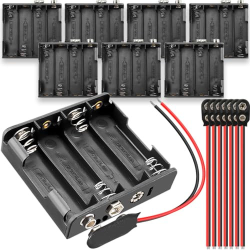 Xiatiaosann 4 AA Battery Holder 6V Battery Case Box with Snap Connector 2-Pin Converter Wire I-Type, 4 Slots Battery Plastic Box for LED Light RC Car Safe, 8 PCS