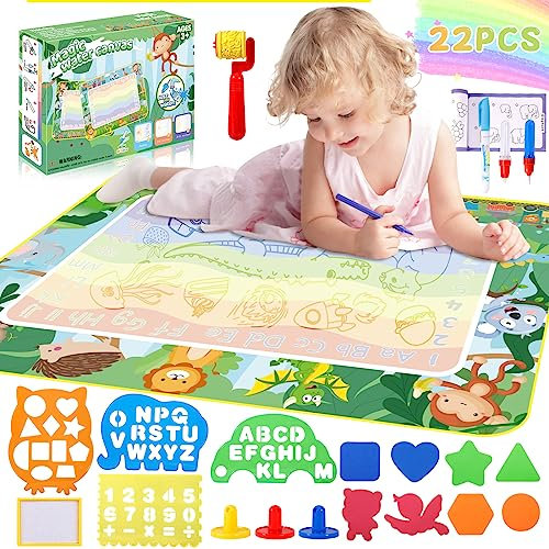 DIDUDE Aqua Magic Doodle Matte 120x90,Wasser Doodle Matte,Aqua Magic Doodle Malmatte,Nicht Schmutzig und Wiederverwendbar Große Malmatte Mit Wasserstift Werkzeuge Stempe Zubehör,für Junge und Mädchen