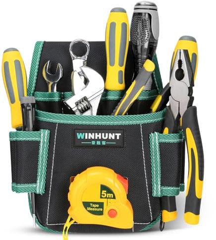 WINHUNT Tool Pouches, Tool Belts for Men 9 Pocket with Tool Loops and Measure Clip, 21x7x22 cm