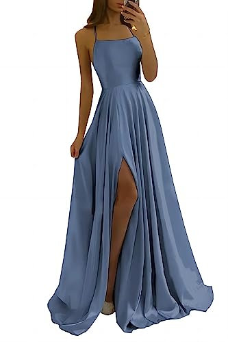xxxiticat Damen Elegant Lange Ballkleider Satin A-Linie Hochzeitskleid Abendkleider Sexy Neckholder Spaghetti Brautkleid Kleider Lang Prinzessin Brautjungfer Kleid(ST,S)