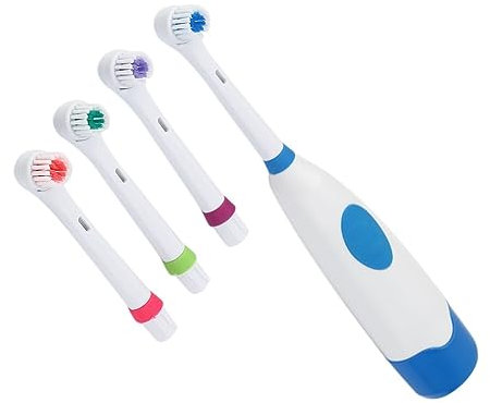 Brosse à dents électrique à piles avec 4 têtes de rechange