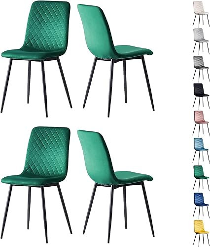 mcc direct Set mit 4 Designer Esszimmerstühlen aus Samtstoff, Metallbeine, Lexi-Stühle (Grün)