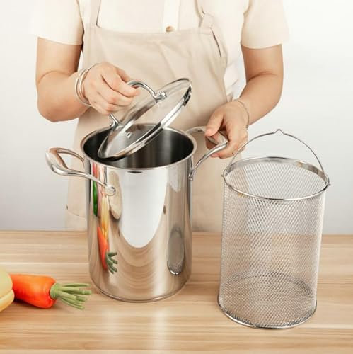 Olla Para Espárragos De Acero Inoxidable 304, Vaporizador De Espárragos Vegetales, Olla Para Cocinar Pasta Espagueti Con Cesta Extraíble Y Tapa De Vidrio Visible, Herramienta De Cocina Multiusos