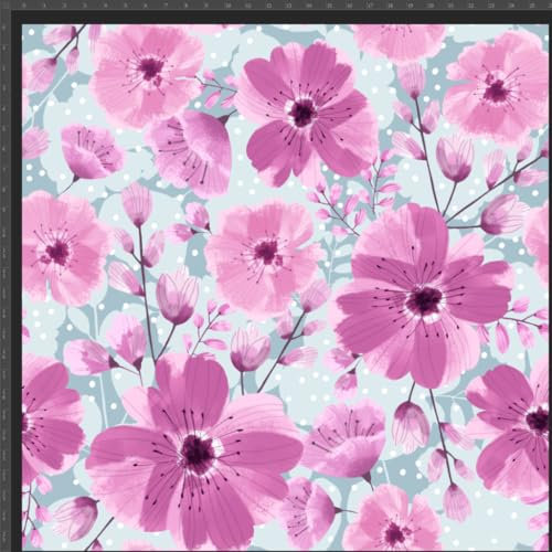 TEXTREND Meterware Jersey - Stoff zum Nähen - 100% Baumwolle - Textilien 1x1.75m - Einfarbiger Stoff - Verschiedene Farben (Rosa Mohnblumen auf grauem Hintergrund)