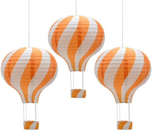 CEEYSEE 3 Stück Hängende Heißluftballon 30cm Bunt Papier Ballon Lampions mit Gondel Falten Papierlaterne für Hochzeit,Party Dekorationen (Orange/RQCNS)
