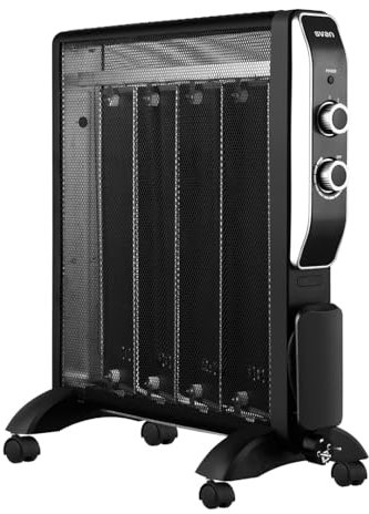 Svan Radiador mica Eléctrico Bajo Consumo Negro SCRM2000N. 2000W, 2 Niveles de potencia, Termostato Regulable, Calefacción por Placa mica, Sensor Antivuelco