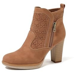 QUEEN HELENA Tronchetti Traforati Stivaletto con Tacco Casual Donna X30-113 (Cuoio, Sistema Taglie Calzature EU, Adulto, Donna, Numero, Media, 39)