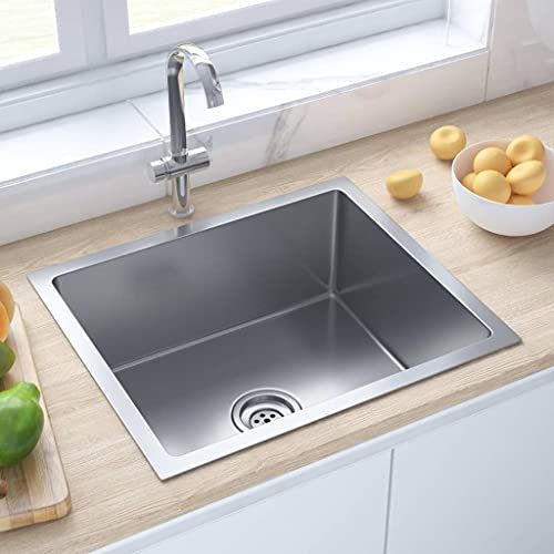 AUVYI Lavabo da incasso fatto a mano, in acciaio inox, argento, 51 x 44 x 20 cm