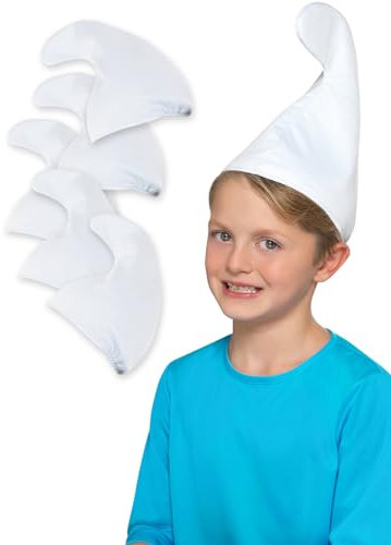 Funidelia | Schlumpf Hüte 5 Stück für Jungen und Mädchen The Smurfs, Zeichentrickfilm, Zwerg - Zubehör für Kinder, Zubehör für Kostüm - Weiß