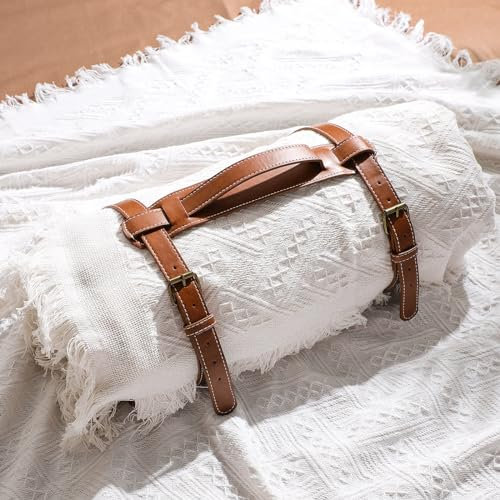 VitalCozy wasserdichte Picknickdecke, Outdoor-Decke, faltbar, 2-in-1, doppellagig, sanddicht, Strandmatte mit Tragegurt, für Camping, Rasen, Park, Strand, Gras (weiß)