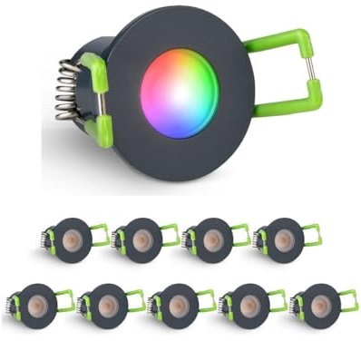 3W LED Mini Einbaustrahler, RGBW farbwechsel, Dimmbar über Funk + Wi-Fi, Aluminium, IP65 Wassergeschützt, Innen- und Außenbeleuchtung (Anthrazit, 10x Minispot)